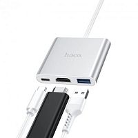 Перехідник Hub Hoco HB14 USB, HDMI, Type-C  gray
