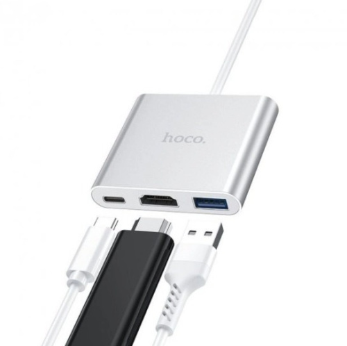Перехідник Hub Hoco HB14 USB, HDMI, Type-C  gray - UkrApple