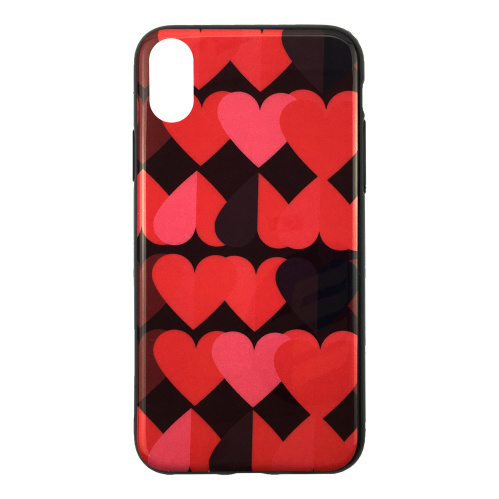 Чехол накладка на iPhone 7/8/SE 2020 мозаика сердец красный, плотный силикон - UkrApple