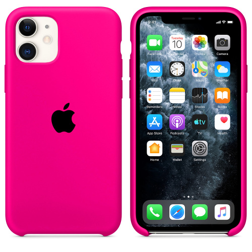 Чохол накладка xCase для iPhone 12 Pro Max Silicone Case barbie pink з чорним яблуком: фото 2 - UkrApple