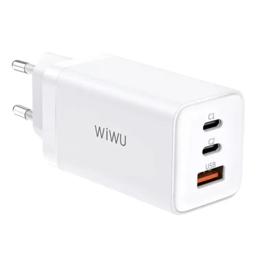 Мережева зарядка Wiwu GaN 2 Type-C+1 USB 65W white GTC-6521 - UkrApple