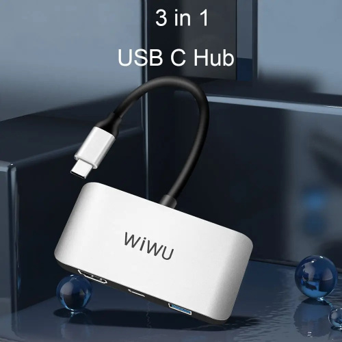 Перехідник adapter USB-C Hub 3in1 Wiwu C2H gray: фото 8 - UkrApple