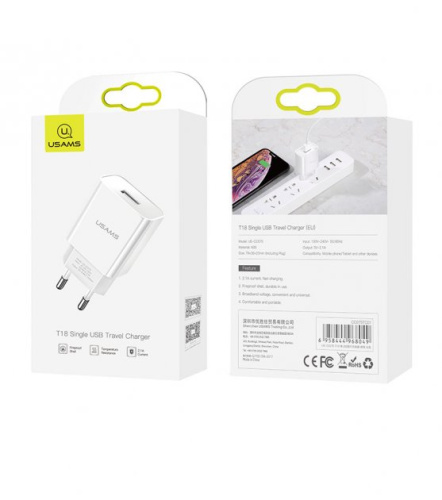 Мережева зарядка Usams Single USB Travel Charger T18 white CC075: фото 2 - UkrApple