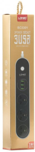 Мережевий фільтр-подовжувач Ldnio sc3301 1.6m 3 USB Smart Charger black: фото 6 - UkrApple