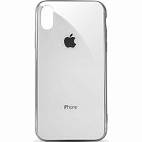 Чехол накладка xCase на iPhone X/XS Glass Case Logo Metallic white