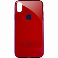 Чехол накладка xCase на iPhone X/XS Glass Case Logo Metallic red
