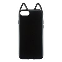 Чехол накладка на iPhone 7/8/SE 2020 черный глянцевый кот, плотный силикон