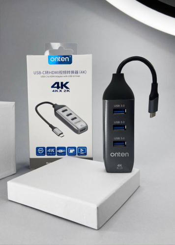 Перехідник Onten HUB type-C to USB*3 HDMI 95118H gray: фото 2 - UkrApple