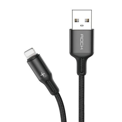 USB кабель Lightning 100cm Rock R2 Metal Braided Charge black  - UkrApple